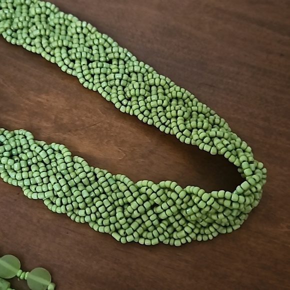 Vintage 1970s Lime Green Braided Glass Beaded Boho Festival Belt